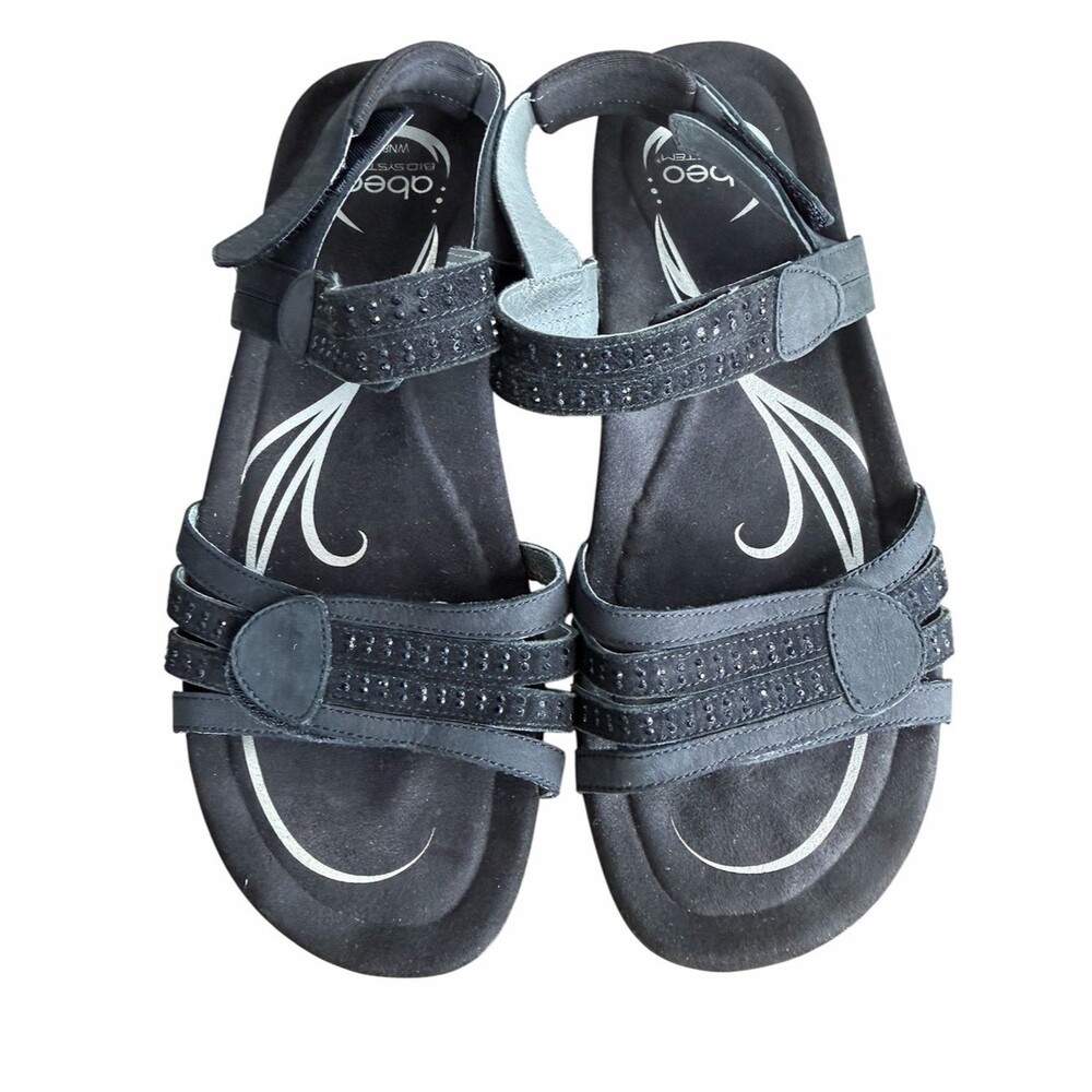 Abeo Brynn Sandals size 8.5N Black Leather Rhinestone Orthotic Comfort Shoes